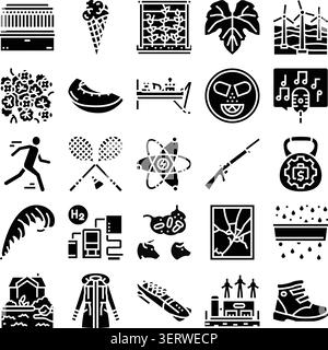Ensemble complet d'icônes de glyphe noir couvrant la nature, le sport, la science, la technologie, le style de vie et abstrait conceptsclean, pictogrammes modernes idéaux pour l'infographie Illustration de Vecteur