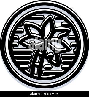 Icône de palmier représentant un symbole de l'été, de la détente, du soleil et des vacances tropicales, avec un design noir et blanc audacieux dans un emblème circulaire Illustration de Vecteur