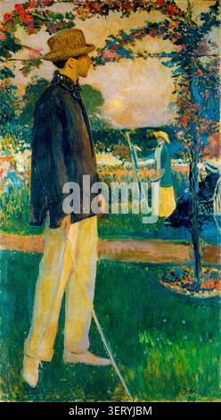 Jean Cocteau. Portrait à l'huile sur toile du poète français, dramaturge, romancier, designer, réalisateur, artiste visuel et critique, Jean Maurice Eugène Clément Cocteau (1889-1963) dans le jardin d'Offranville, par Jacques-Emile Blanche, 1913 Banque D'Images