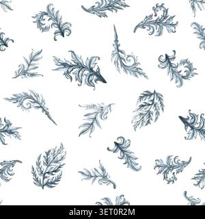 Motif sans couture élégant en aquarelle présentant des feuilles ornementales dispersées dans un arrangement naturel fluide. Idéal pour papier peint, textiles, branding Banque D'Images