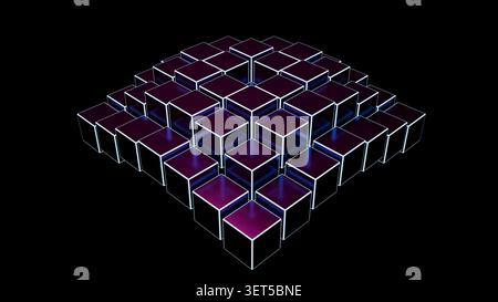 Cubes métalliques abstraits vague bg rendu 3D. Banque D'Images