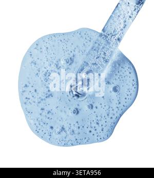 Goutte à goutte sérum d'acide hyaluronique d'une pipette en verre sur fond blanc Banque D'Images