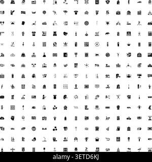 Grande grille affichant une collection complète de diverses petites icônes de glyphe monochromes pour le web, l'interface et les projets de conception graphique, représentant Illustration de Vecteur