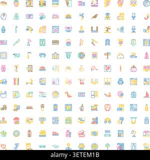 Collection détaillée d'icônes de dessin au trait minimaux illustrant un large éventail d'objets, d'activités, de concepts et de symboles communs pour le design numérique moderne Illustration de Vecteur