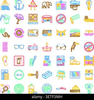Collection d'icônes de dessin au trait minimaux illustrant divers concepts abstraits et objets communs des affaires, de la technologie, de la communication, de la nourriture et de l'env Illustration de Vecteur