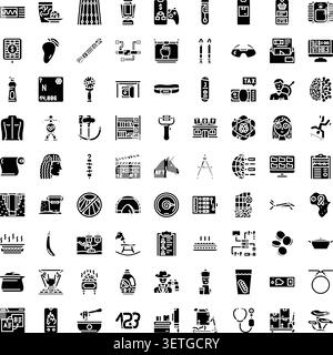 Ensemble complet de divers symboles et icônes de contour noir affichant un large éventail d'objets, de concepts et d'activités dans un design plat cohérent St Illustration de Vecteur