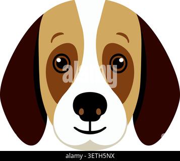 Illustration plate d'un visage de chien de chien brun et blanc avec des oreilles tombantes rondes yeux et une expression amicale Illustration de Vecteur