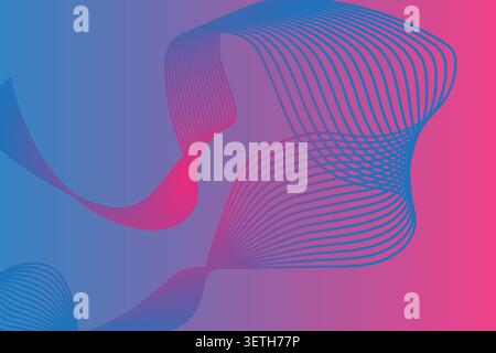 Rubans créatifs violets coulants sur surface blanche avec structure géométrique technique. Motif en spirale artistique aux lignes tissées complexes et moderne Illustration de Vecteur