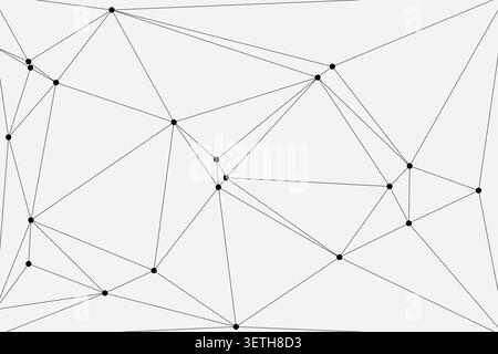Le réseau géométrique abstrait comporte des points noirs dispersés interconnectés par des lignes droites sur un fond gris clair, formant un i dynamique et un peu Illustration de Vecteur
