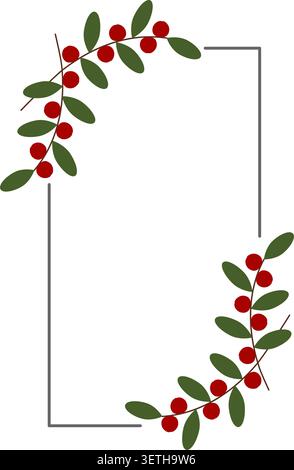Bordure de cadre verticale avec des baies rouges et des feuilles vertes dans un style botanique propre et une ambiance élégante. Convient pour invitation, papeterie, cartes de vœux, image de marque, emballage illustration vectorielle isolée Illustration de Vecteur
