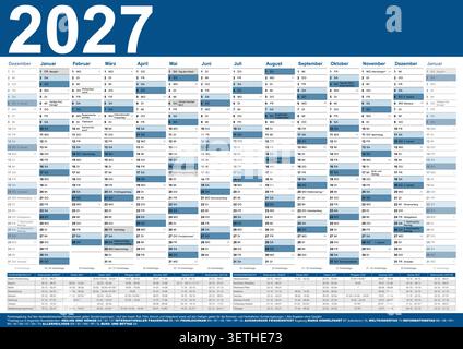 Calendrier 2027 Allemagne planificateur de poche vecteur d'année commerciale Illustration de Vecteur