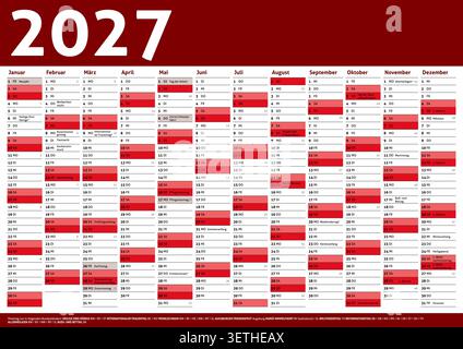 Calendrier 2027 Allemagne planificateur de poche vecteur d'année commerciale Illustration de Vecteur