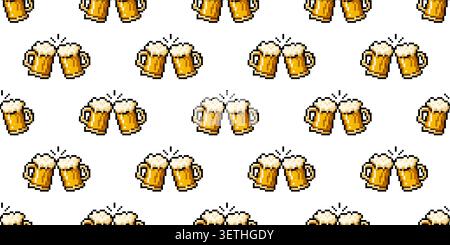 Motif pixel sans couture avec tasses à bière clinking pour les célébrations de motifs sur le thème de la brasserie et des illustrations de jeux rétro Illustration de Vecteur
