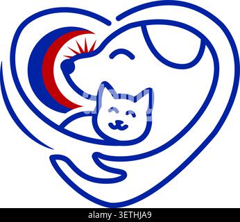 Logo PET Care and compassion en forme de cœur avec symbole animal Illustration de Vecteur
