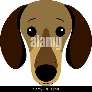Illustration plate d'un visage de chien de teckel brun avec de longues oreilles souples, de grands yeux et un museau étroit Illustration de Vecteur
