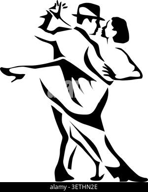 Silhouette noire stylisée d'un couple dansant sur fond blanc. Pose élégante symbolisant la romance, la passion et la connexion, tout en répresentin clair Illustration de Vecteur