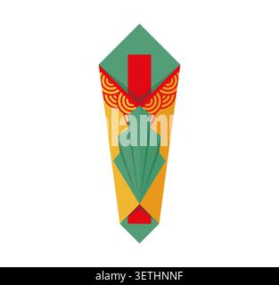 L'ornement traditionnel japonais Noshi présente une décoration pliée en papier en vert, jaune et rouge avec un motif de vague classique. Décoration japonaise pour les cadeaux du nouvel an et les cartes de vœux de vacances Illustration de Vecteur