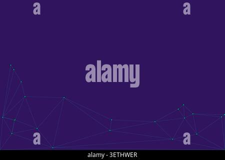 Réseau abstrait de points sarcelle et de fines lignes de connexion sur un fond violet profond, formant un motif géométrique minimaliste et élégant, représentant Illustration de Vecteur