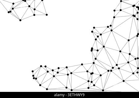 Art numérique monochrome présentant des points de connexion complexes et des lignes d'intersection formant une silhouette de croissance organique et d'intelligence artificielle co Illustration de Vecteur