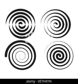 Ensemble de vecteur de formes géométriques en spirale noire. Les graphiques prennent en charge la création de logo, le branding et les effets d'illusion optique. SPE 10. Illustration de Vecteur