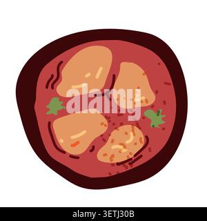 Dessin animé cuisine géorgienne chakhokhbili dans un style rétro. Nourriture de Géorgie isolée. Illustration vectorielle plate. Illustration de Vecteur