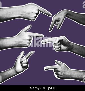 Pointage des mains de doigt demi-ton défini fond violet Illustration de Vecteur