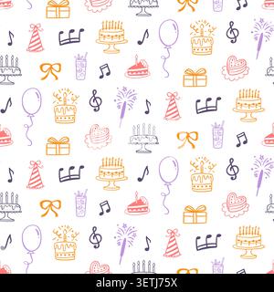 Motif sans couture de vecteur d'anniversaire, gâteaux, bougies Illustration de Vecteur