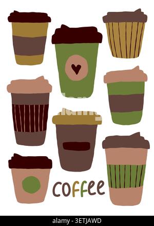 Ensemble vecteur de tasses en papier Café to Go. Illustration de Vecteur