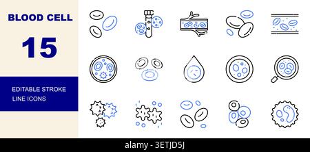 Icônes des lignées de globules rouges, de globules blancs et de globules rouges définir une illustration modifiable du vecteur d'éjection systolique Illustration de Vecteur