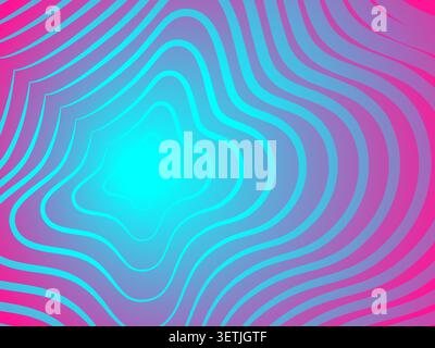 Fond abstrait éclatant avec des lignes ondulées concentriques et un dégradé de néon lisse passant du cyan vif au rose vif. Banque D'Images