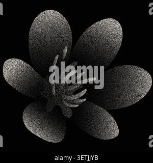 Illustration monochrome de fleur pointillée sur fond noir Illustration de Vecteur