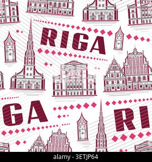 Vecteur Riga Seamless Pattern, fond urbain avec illustration détaillée du célèbre paysage de ville de riga sur fond blanc pour la décoration intérieure ou textile, d Illustration de Vecteur