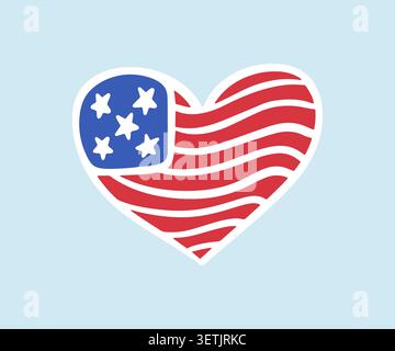 Autocollant coeur drapeau américain avec étoiles et rayures Illustration de Vecteur