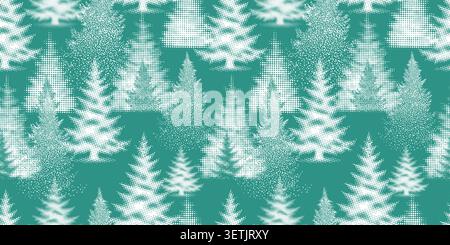 Fond transparent du message d'accueil des fêtes. Forêt enneigée de sapins demi-teintes. Épinettes neigeuses à pois. Bonne année. Illustrations vectorielles. Illustration de Vecteur