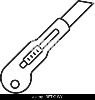Icône de couteau de papeterie dans le style de contour plat. Illustration vectorielle d'outil de coupe sur fond isolé. Concept d'entreprise de signe de couteau de bureau. Illustration de Vecteur