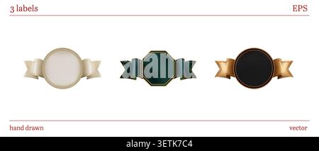 Collection d'étiquettes de ruban de luxe réalistes et badges avec des détails dorés élégants et des modèles vierges isolés sur un fond clair Illustration de Vecteur