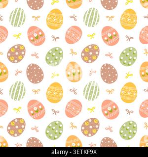 Motif sans couture d'oeufs de Pâques avec des arcs sur fond blanc. Illustration de Vecteur
