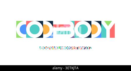 Code Buddy alphabet géométrique coloré de police, lettres de codage ludiques amicales pour logo STEM pour enfants, affiche d'école, titre de jeu et éducation numérique Illustration de Vecteur