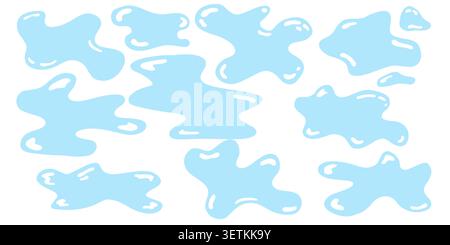 Éclaboussures aqueuses légères avec lignes fluides lisses et formes de flaques simples. Ensemble de vecteur liquide minimal pour les arrière-plans teintes et doux Illustration de Vecteur