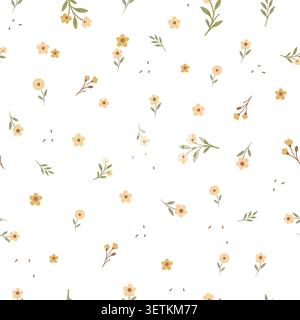 Printemps mignonnes fleurs jaunes à petits motifs fond blanc Illustration de Vecteur