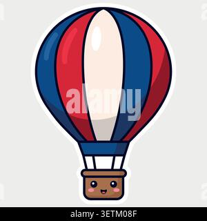 Autocollant patriotique mignon de ballon à air chaud, personnage de dessin animé vectoriel Illustration de Vecteur