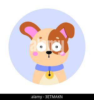 Chien drôle avec un collier bleu et une cloche. Avatar, portrait, conception de médias sociaux. Illustration vectorielle plate isolée sur un fond blanc. Illustration de Vecteur