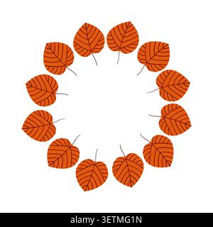 Illustration vectorielle de couronne de feuilles d'automne, modèle de cadre botanique rond avec feuillage d'automne brun pour la carte de Thanksgiving et la conception de vente saisonnière Illustration de Vecteur