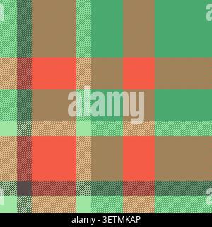 Doodle check tartan à carreaux, textile vecteur de texture exotique. Fond de modèle de magazine tissu sans couture dans la palette de couleurs verte et rouge. Illustration de Vecteur