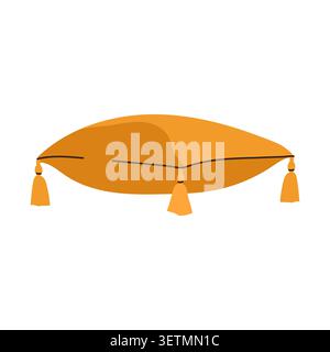 Oreiller décoratif jaune confortable avec pompons pour l'intérieur plat de la maison Illustration de Vecteur