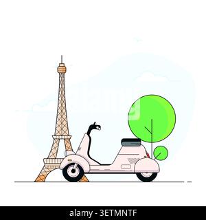 Tour Eiffel de Paris et scooter Illustration de Vecteur