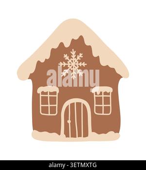 Illustration vectorielle plate minimale d'un cookie maison en pain d'épices avec des détails de glaçage dans un style scandinave confortable, parfait pour les thèmes de cuisson de Noël Illustration de Vecteur