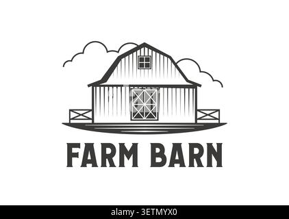 Icône rustique de grange de ferme pour la ferme et le symbole d'entrepôt de fermier, maison. Construction de terres agricoles et grange pour l'emblème du marché agricole en ligne silhouette de ranch ou ferme de bétail pour l'agriculture Illustration de Vecteur