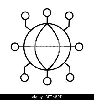 Globe terrestre avec des motifs de circuit de micropuce. Illustration vectorielle d'art au trait pour la technologie mondiale, logo du réseau mondial Illustration de Vecteur
