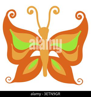 Papillon orange avec des taches vertes. Illustration vectorielle isolée sur un fond blanc. Illustration de Vecteur